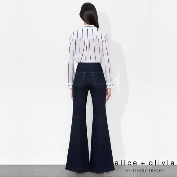 Alice + Olivia **NWT** The Trouser Flared Jean in Dark Rinse Denim - Picture 5 of 12